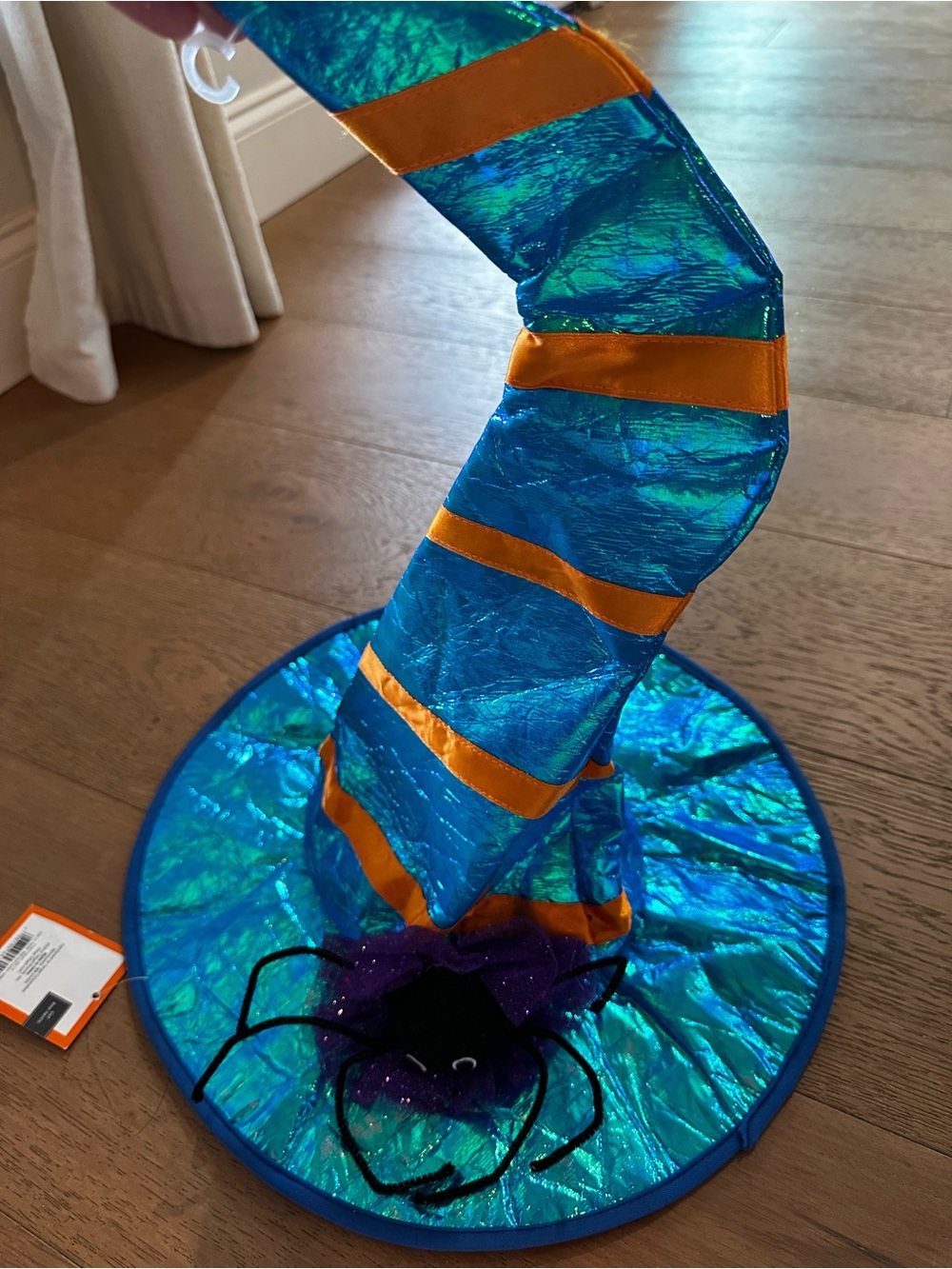 Cat & Jack Shimmering Teal Witch Hat with Orange Bands youth new